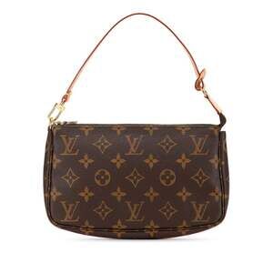 LOUIS VUITTON Authentic Brown Monogram Leather Pochette Mini Bag